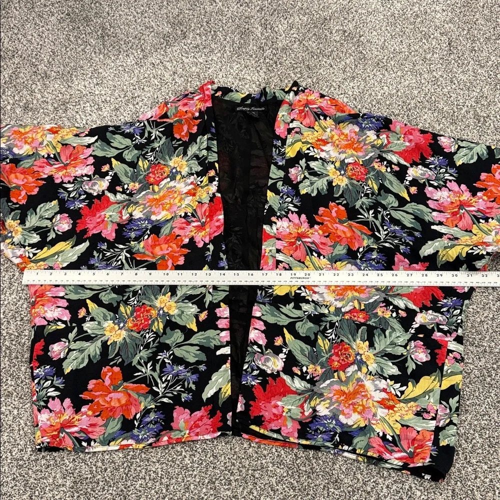 Simply Irresistible Black Colorful Floral Elbow Sleeve Boho Kimono Blazer Sz XL